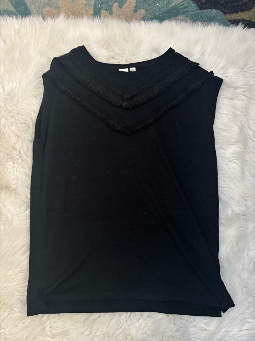 GAP Black Sleeveless Tank with V-Fringe Detail